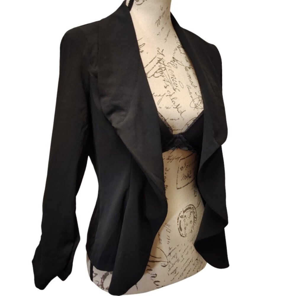 Poetry Womens Ruffle Open Front Lightweight Blazer Jacket M Ruched Academia